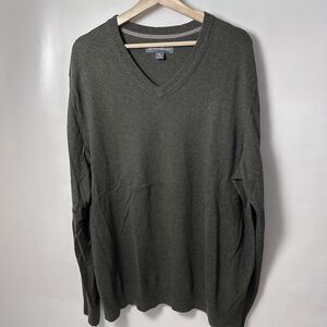 Eddie Bauer Sweater Merino Wool Green Pullover V Neck Preppy Office Fall XL